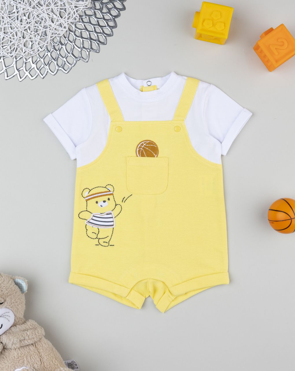 βρεφικό φορμάκι λευκό/κίτρινο basket για αγόρι