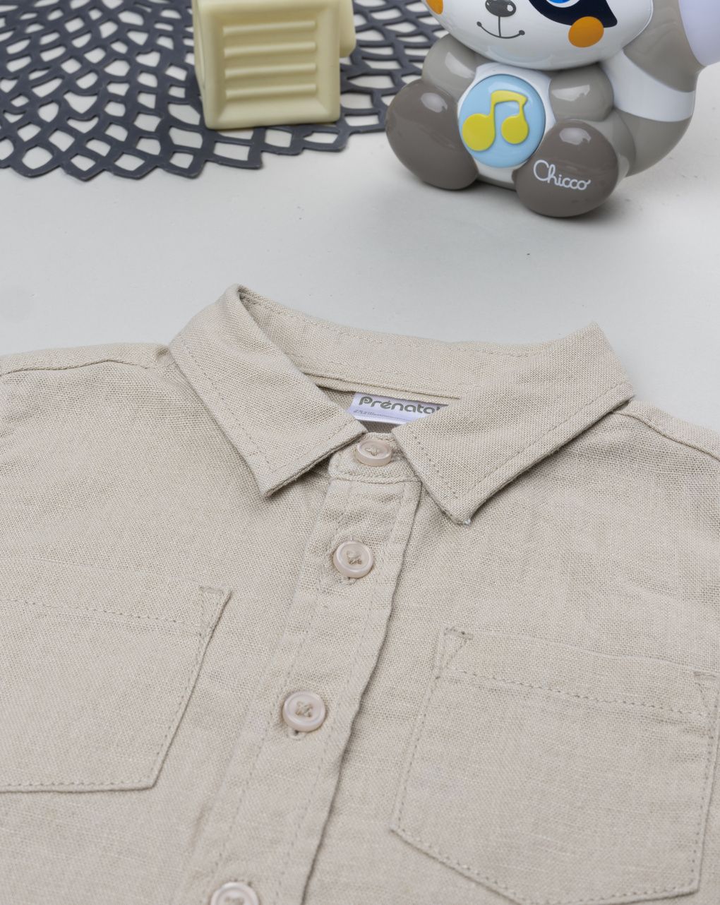 βρεφικό πουκάμισο καφέ λινό για αγόρι - Prénatal
