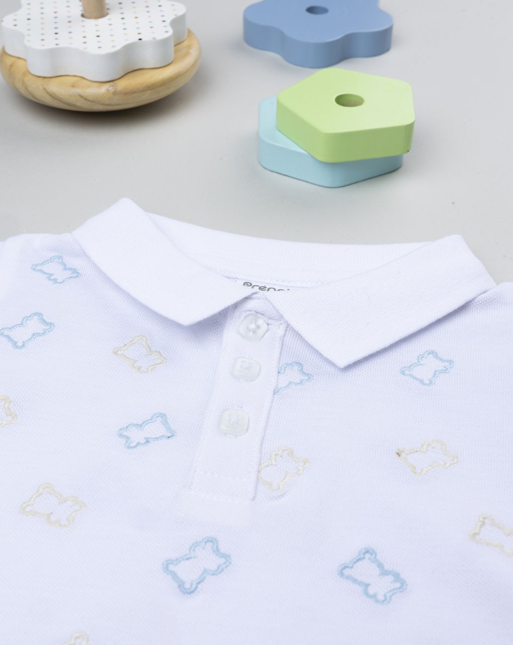 βρεφικό t-shirt πόλο λευκό με αρκουδάκια για αγόρι - Prénatal