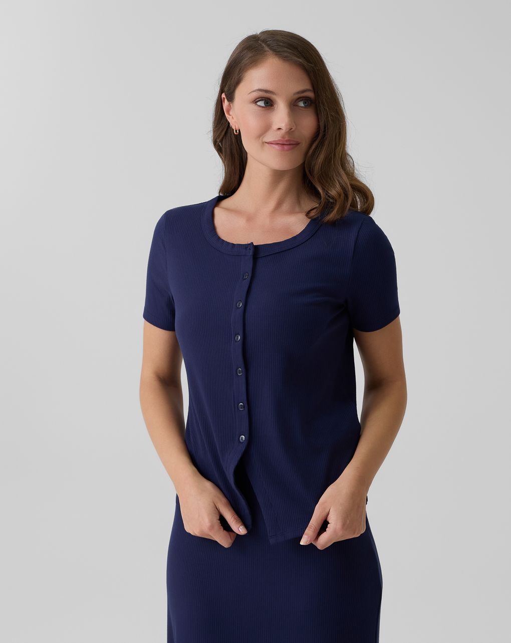 γυναικείο t-shirt εγκυμοσύνης/θηλασμού ριμπ μπλε - Prénatal