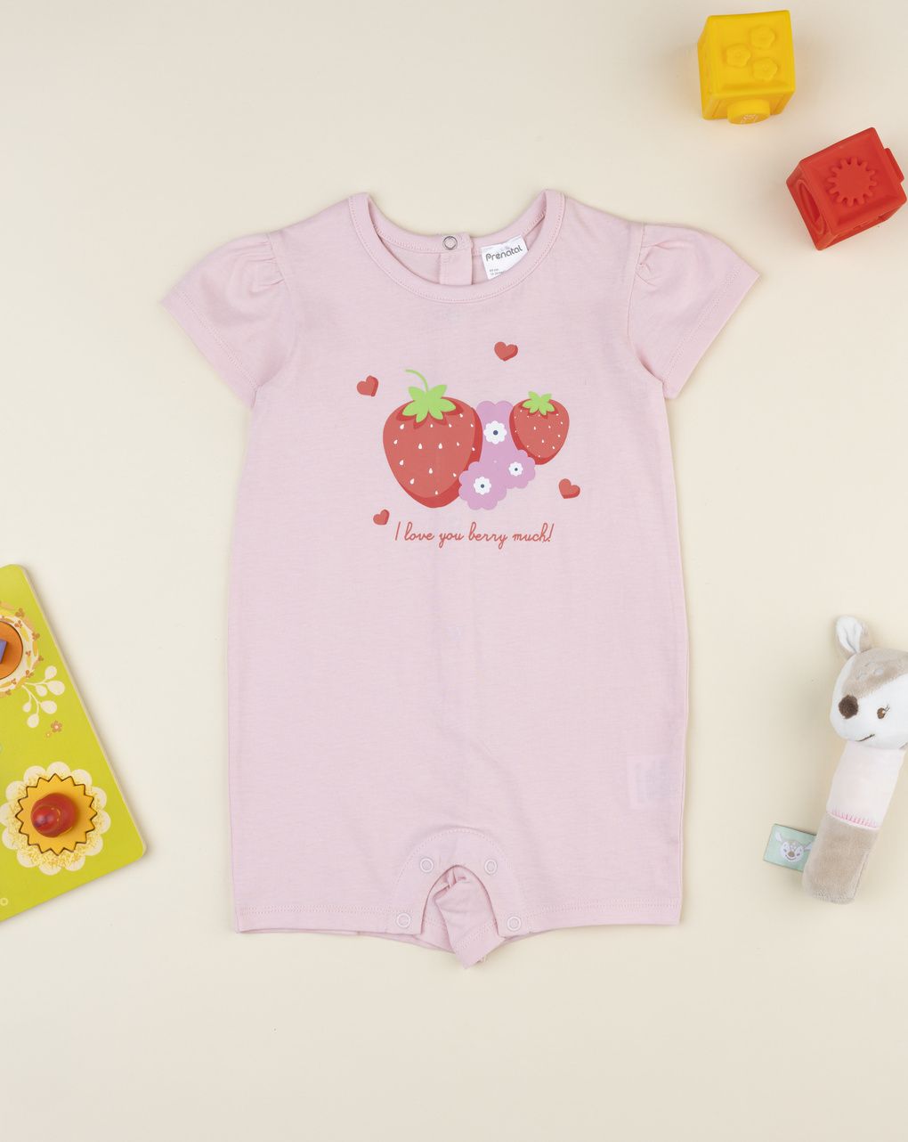 βρεφική ολόσωμη πιτζάμα ροζ με φράουλες για κορίτσι