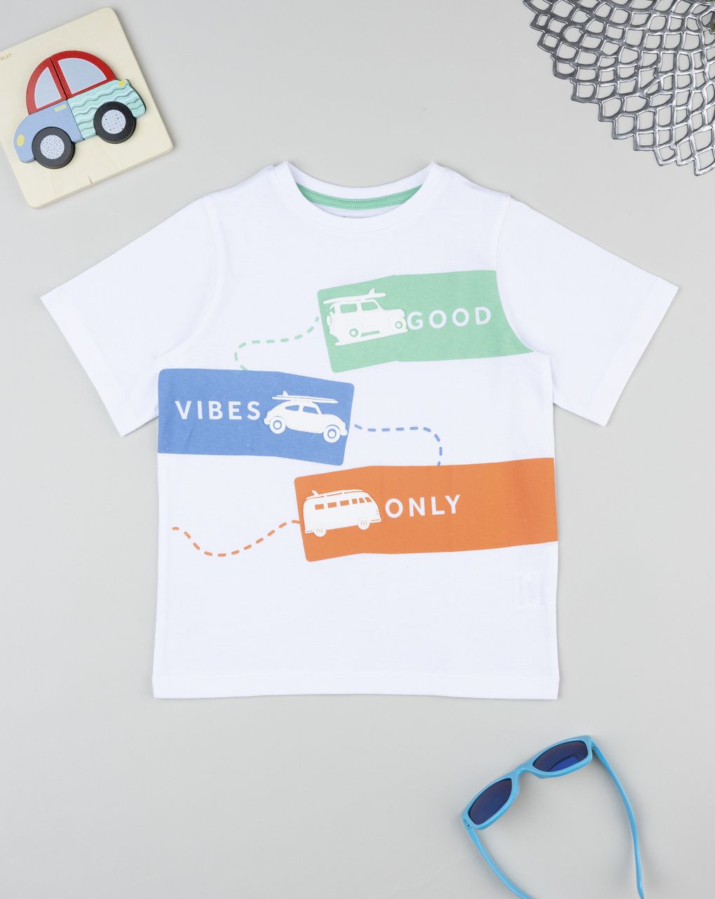 παιδικό t-shirt λευκό good vibes only για αγόρι