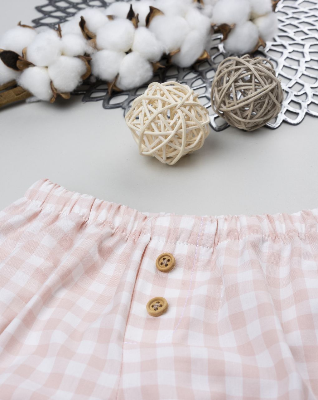 βρεφικό σορτσάκι καρό vichy ροζ για κορίτσι - Prénatal