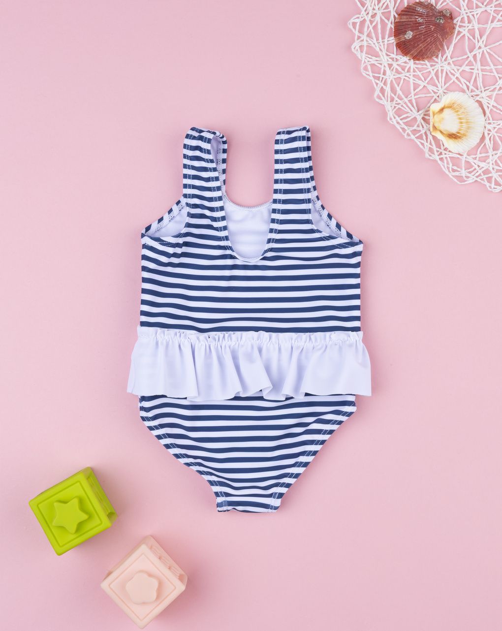 βρεφικό ολόσωμο μαγιό ριγέ μπλε/λευκό για κορίτσι