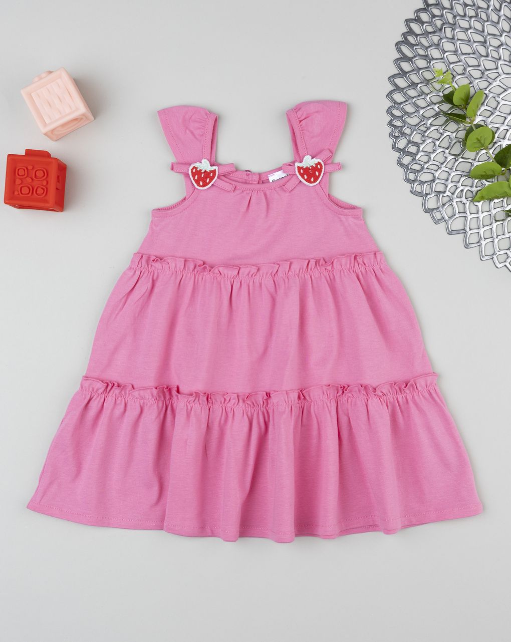 βρεφικό φόρεμα ροζ με φράουλες για κορίτσι