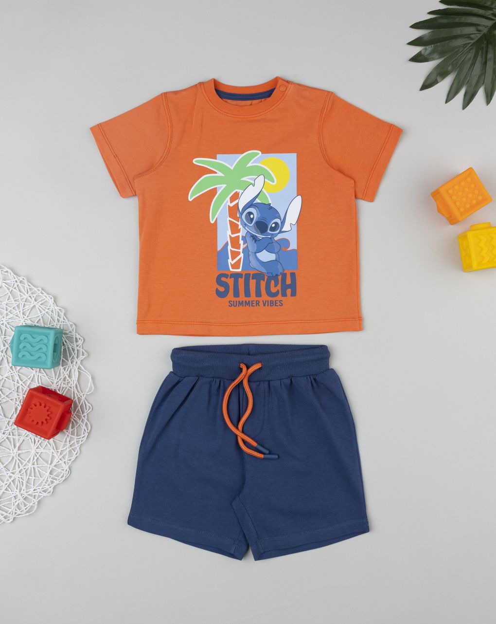βρεφικό σετ t-shirt και σορτσάκι stitch για αγόρι