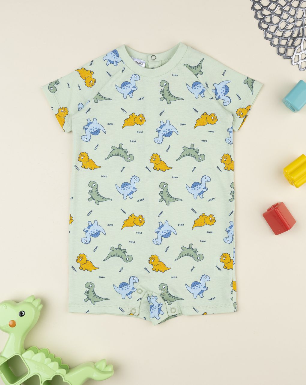 βρεφική ολόσωμη πιτζάμα πράσινη dino για αγόρι