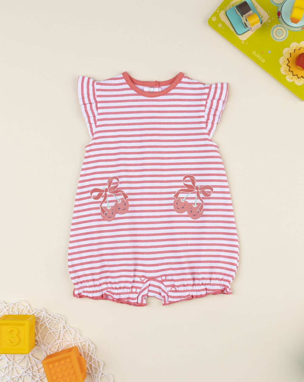 βρεφικό φορμάκι ριγέ με κερασάκια για κορίτσι