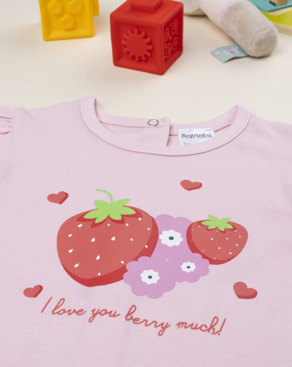 βρεφική ολόσωμη πιτζάμα ροζ με φράουλες για κορίτσι - Prénatal