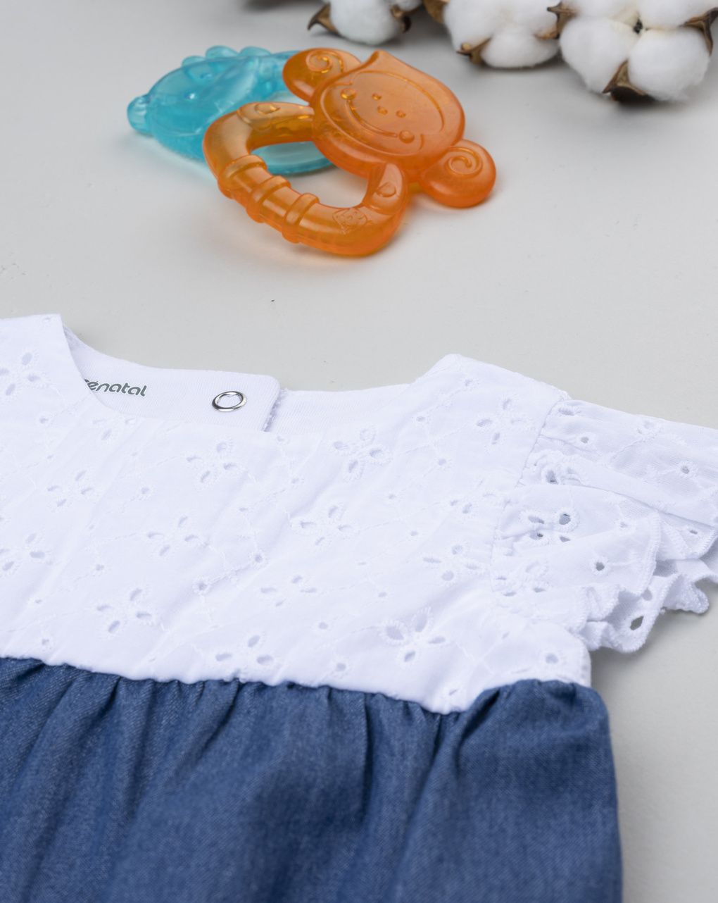 βρεφικό φορμάκι λευκό δαντέλα/τζιν για κορίτσι - Prénatal