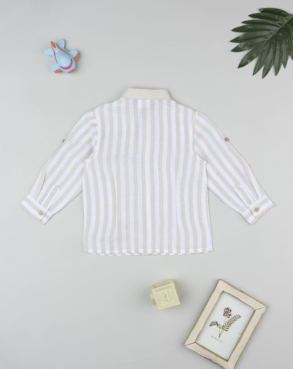 βρεφικό πουκάμισο λινό ριγέ μπεζ/λευκό για αγόρι - Prénatal