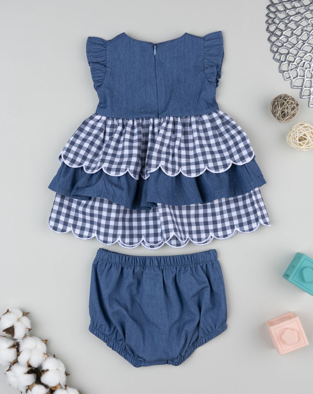 βρεφικό φόρεμα καρό vichy/denim για κορίτσι - Prénatal
