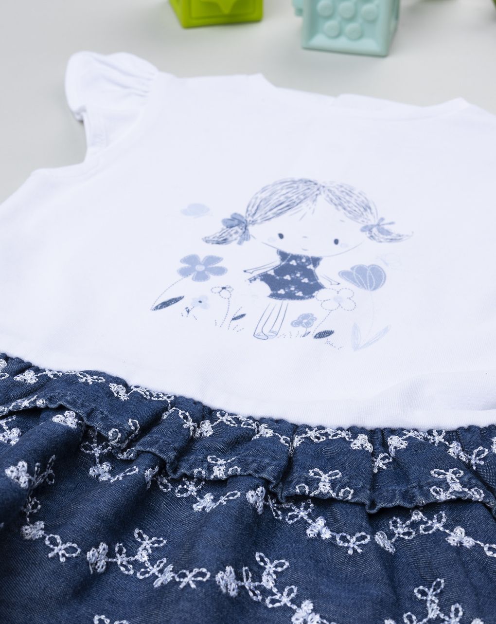βρεφικό φόρεμα λευκό/τζιν με λουλούδια για κορίτσι - Prénatal