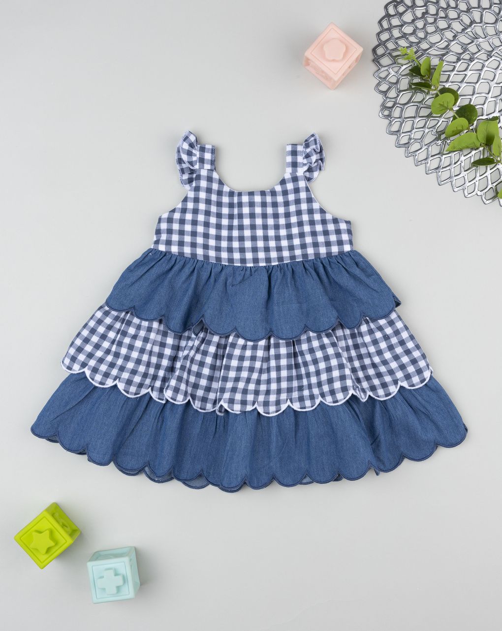 βρεφικό φόρεμα καρό vichy/denim για κορίτσι - Prénatal