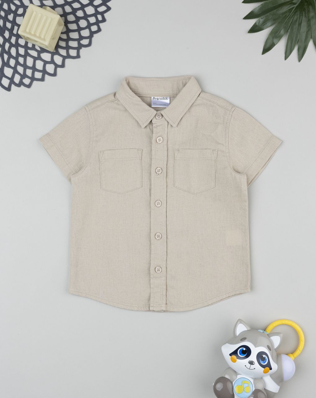 βρεφικό πουκάμισο καφέ λινό για αγόρι - Prénatal
