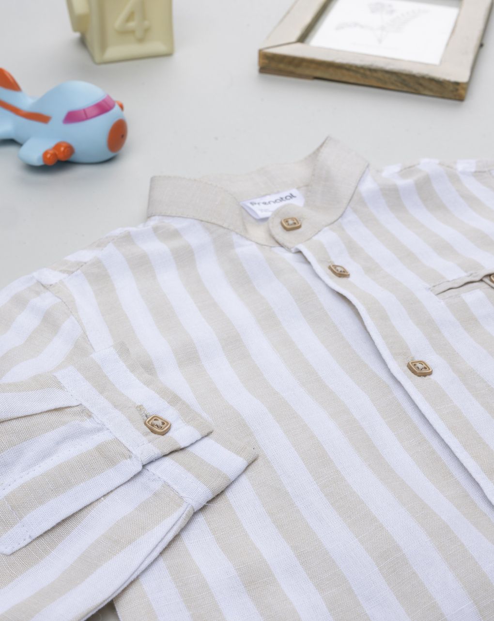 βρεφικό πουκάμισο λινό ριγέ μπεζ/λευκό για αγόρι - Prénatal
