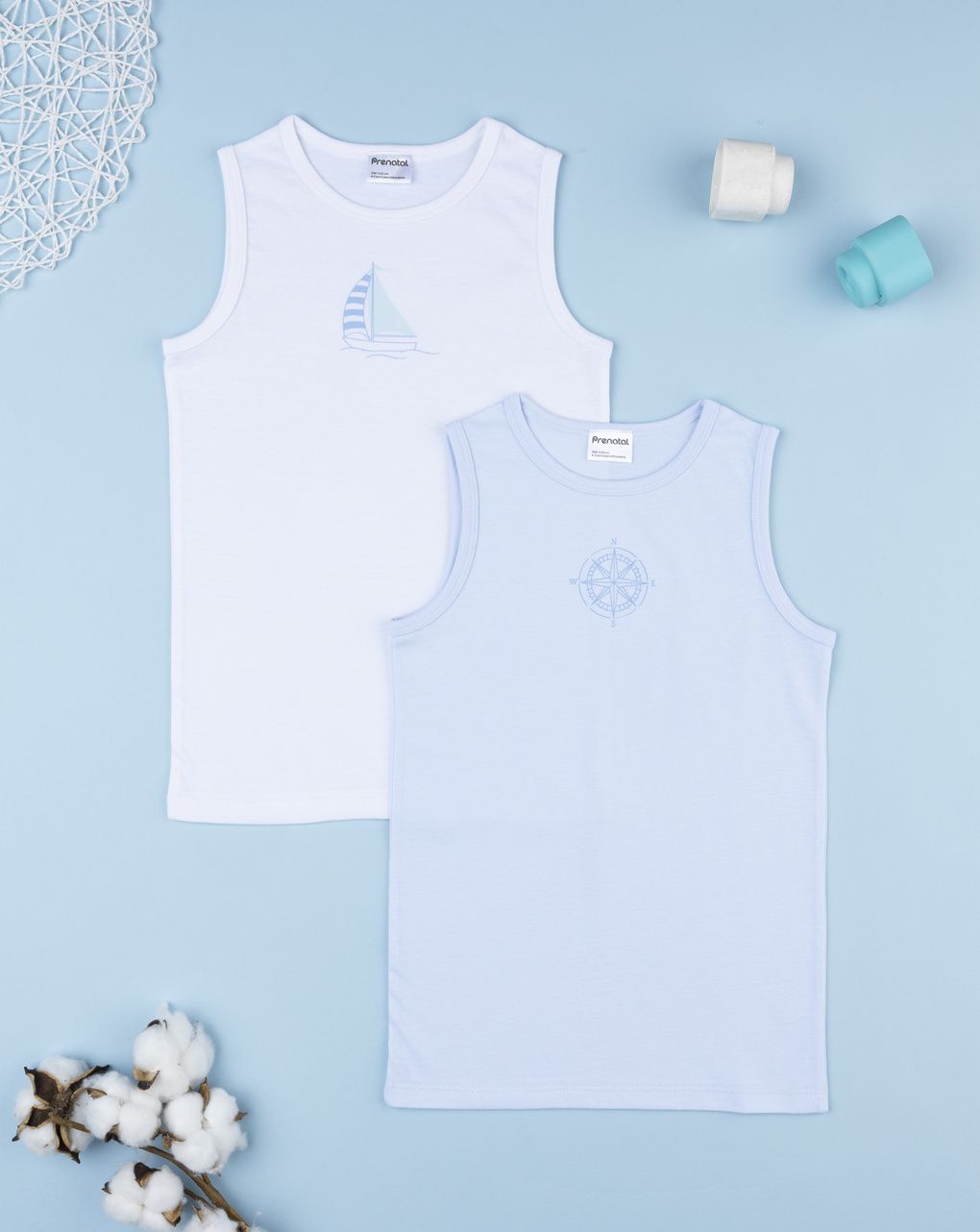 παιδικά φανελάκια πακέτο x2 με πυξίδα για αγόρι