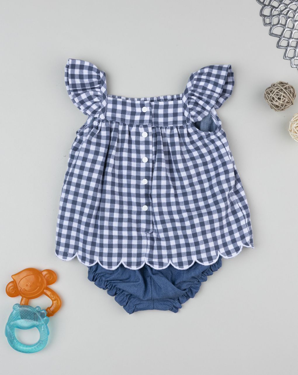 βρεφικό φορμάκι καρό vichy/denim για κορίτσι - Prénatal