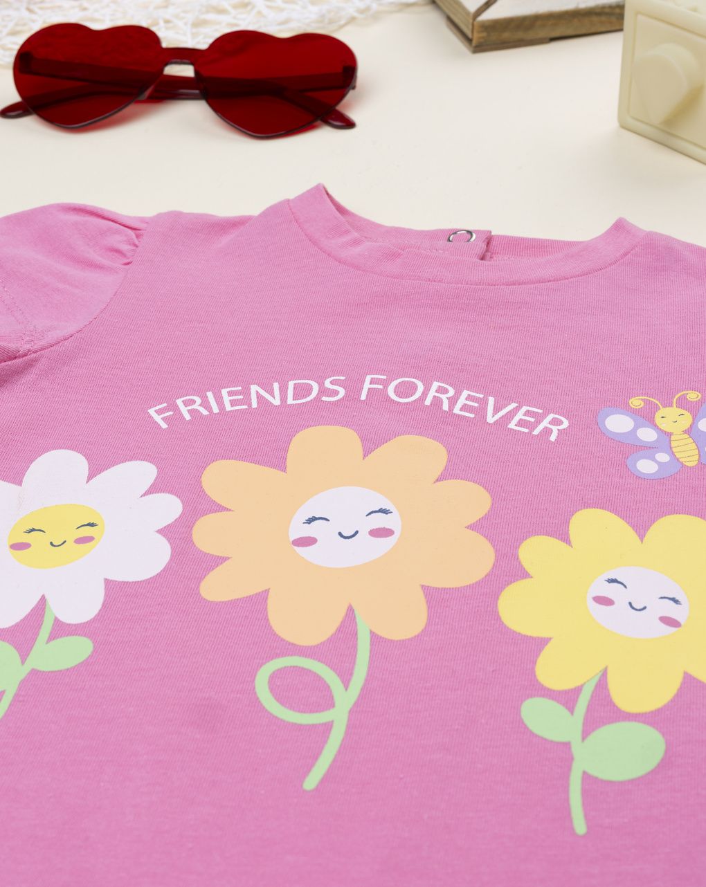 βρεφικό t-shirt ροζ με μαργαρίτες για κορίτσι - Prénatal