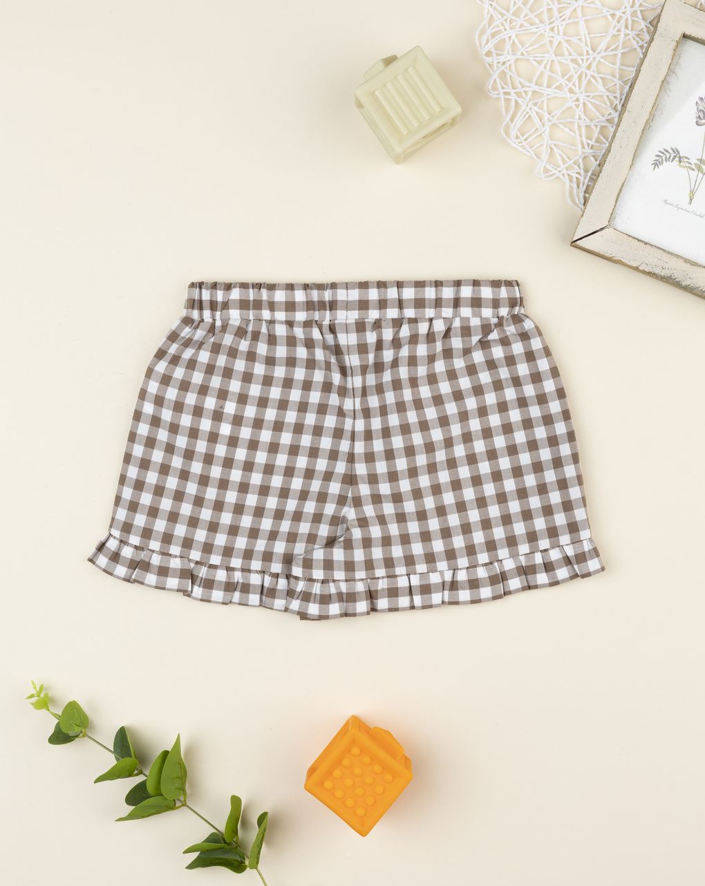 βρεφικό σορτσάκι καρό vichy καφέ για κορίτσι - Prénatal