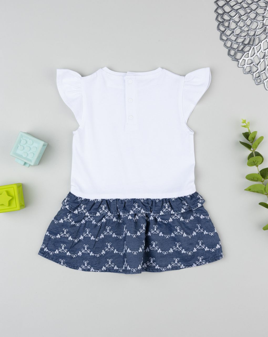 βρεφικό φόρεμα λευκό/τζιν με λουλούδια για κορίτσι - Prénatal