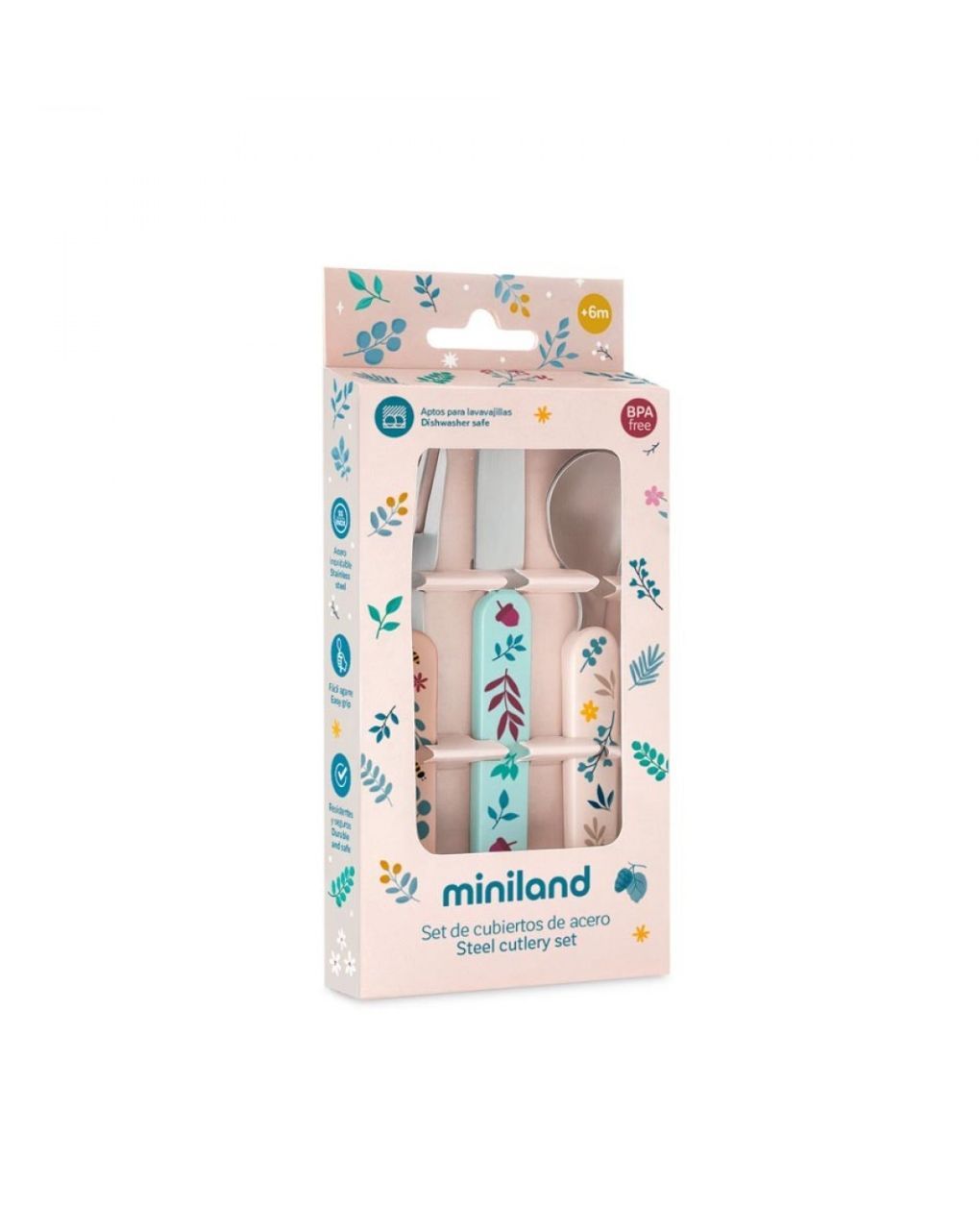Miniland σετ μαχαιροπίρουνα 3τμχ steel cutlery 6m+ dreamland ml89752 - Miniland