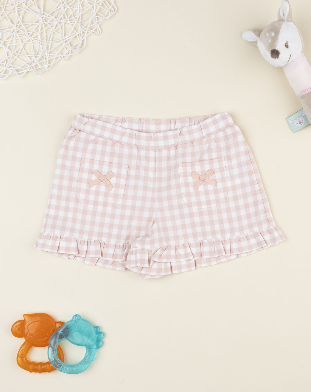 βρεφικό σορτσάκι καρό vichy ροζ για κορίτσι