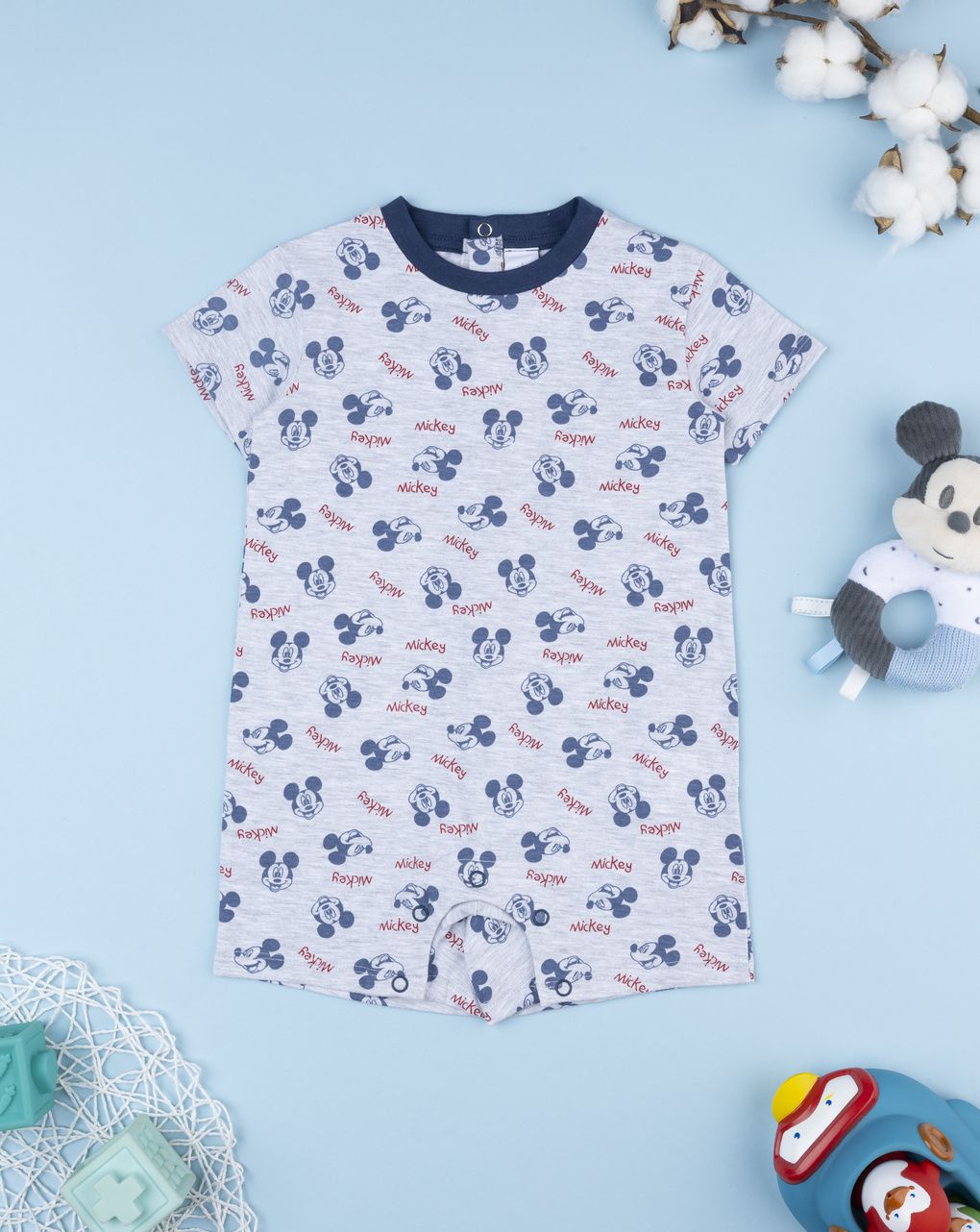βρεφική ολόσωμη πιτζάμα γκρι mickey για αγόρι - Prénatal