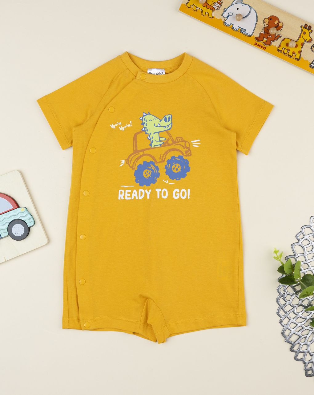 βρεφική ολόσωμη πιτζάμα κίτρινη με δράκο για αγόρι