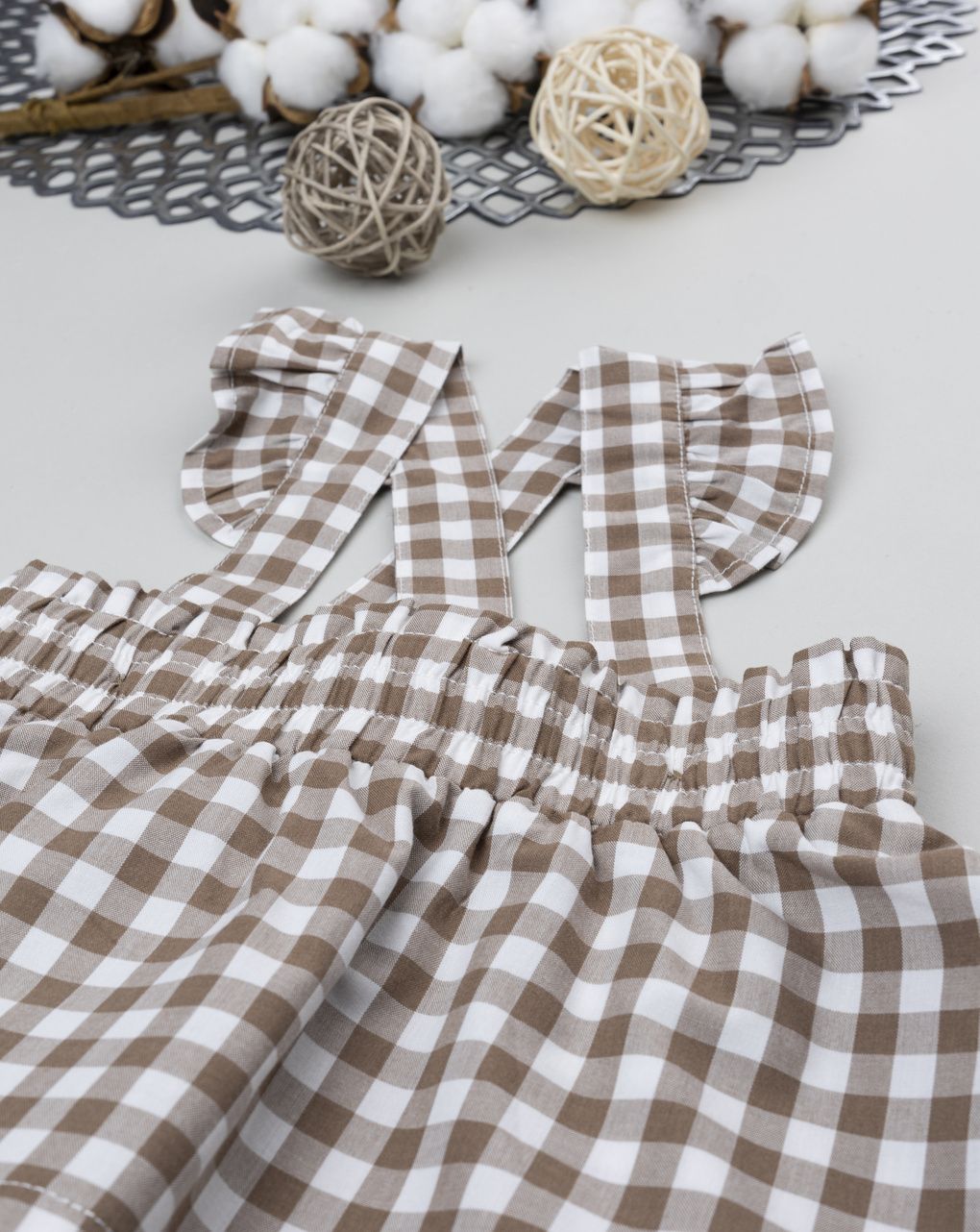 βρεφική σαλοπέτα φόρεμα καρό vichy καφέ για κορίτσι - Prénatal