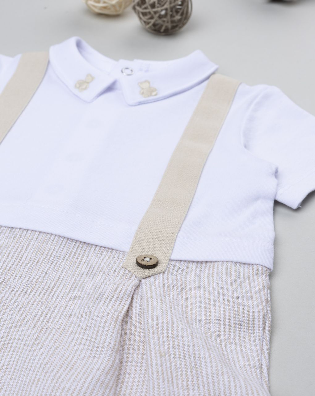 βρεφικό φορμάκι λευκό ριγέ teddy για αγόρι - Prénatal