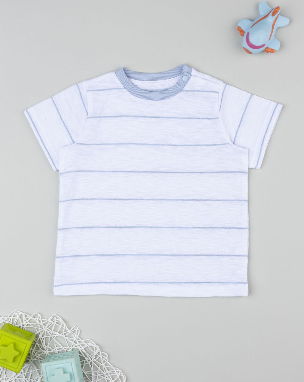 βρεφικό t-shirt ριγέ λευκό/γαλάζιο για αγόρι - Prénatal