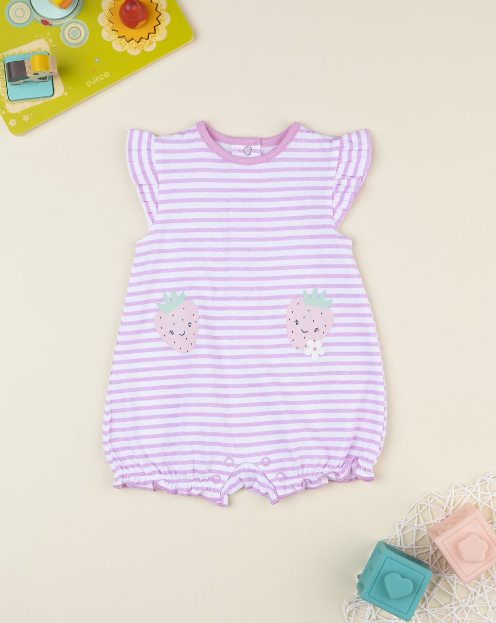 βρεφικό φορμάκι ριγέ με φράουλες για κορίτσι