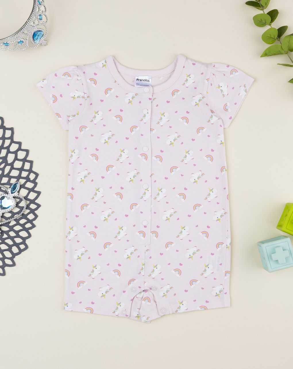 βρεφική ολόσωμη πιτζάμα ροζ με μονόκερους για κορίτσι