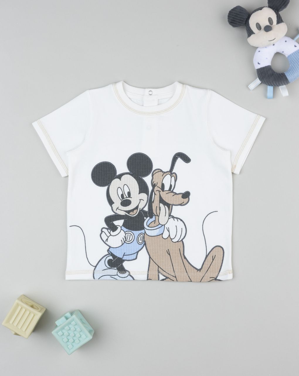 βρεφικό t-shirt λευκό γκοφρέ mickey & pluto για αγόρι