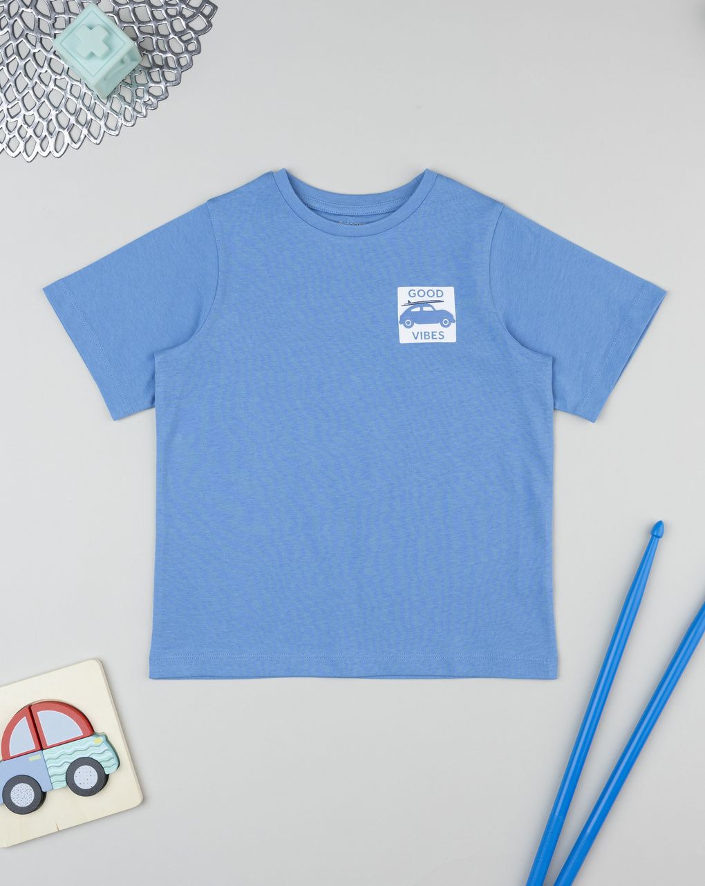 παιδικό t-shirt μπλε good vibes για αγόρι