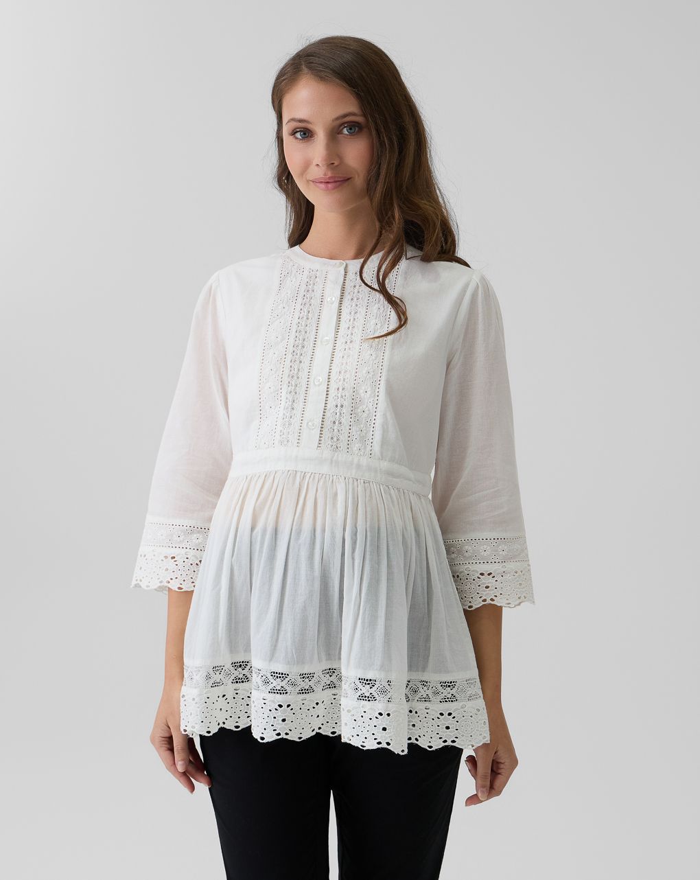 γυναικεία μπλούζα εγκυμοσύνης/θηλασμού λευκή με δαντέλα - Prénatal