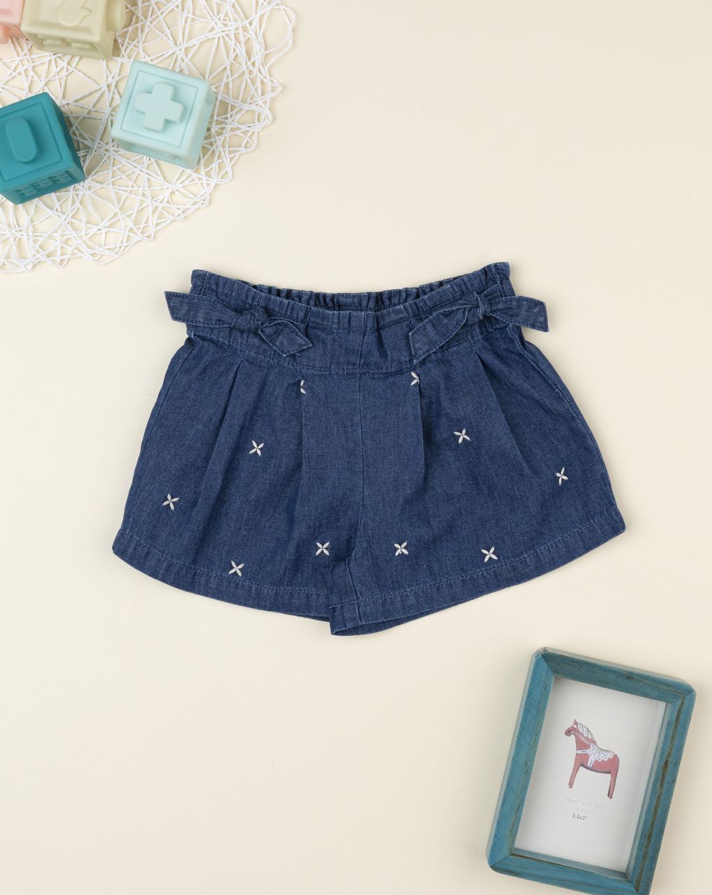 βρεφικό τζιν σορτσάκι μπλε με λουλούδια για κορίτσι