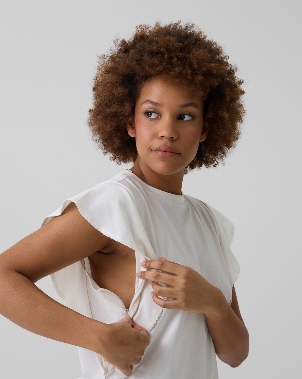 γυναικείο t-shirt εγκυμοσύνης/θηλασμού λευκό με βολάν - Prénatal