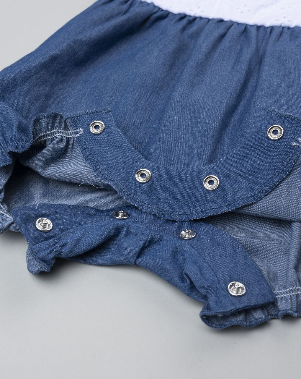 βρεφικό φορμάκι λευκό δαντέλα/τζιν για κορίτσι - Prénatal