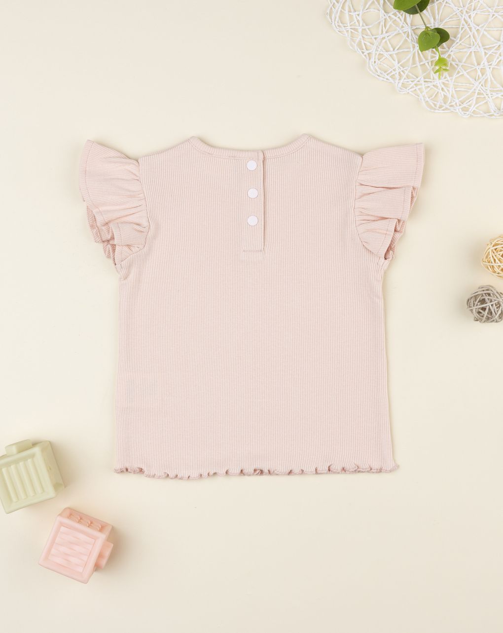 βρεφικό t-shirt ροζ ριμπ με βολάν για κορίτσι - Prénatal