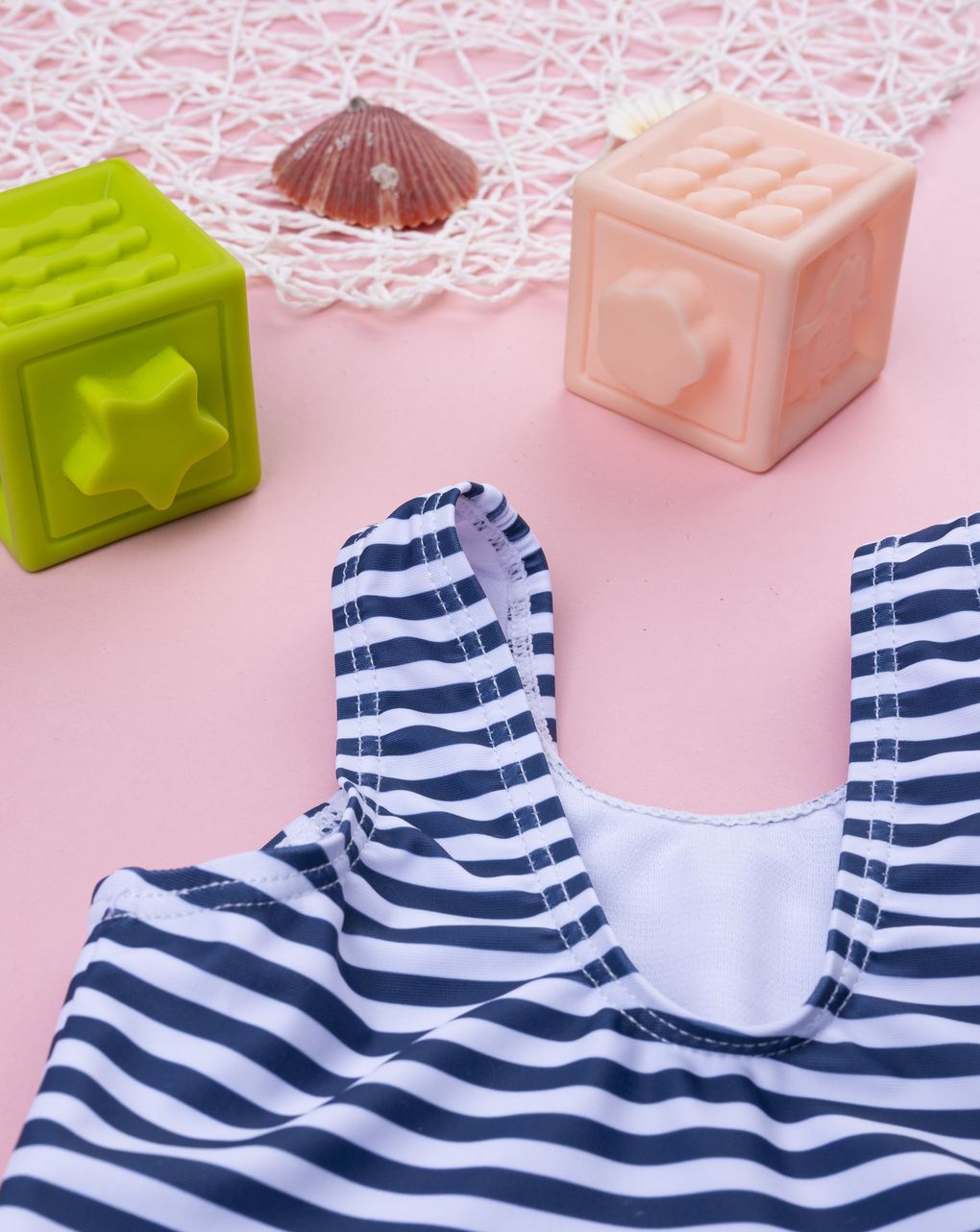 βρεφικό ολόσωμο μαγιό ριγέ μπλε/λευκό για κορίτσι - Prénatal