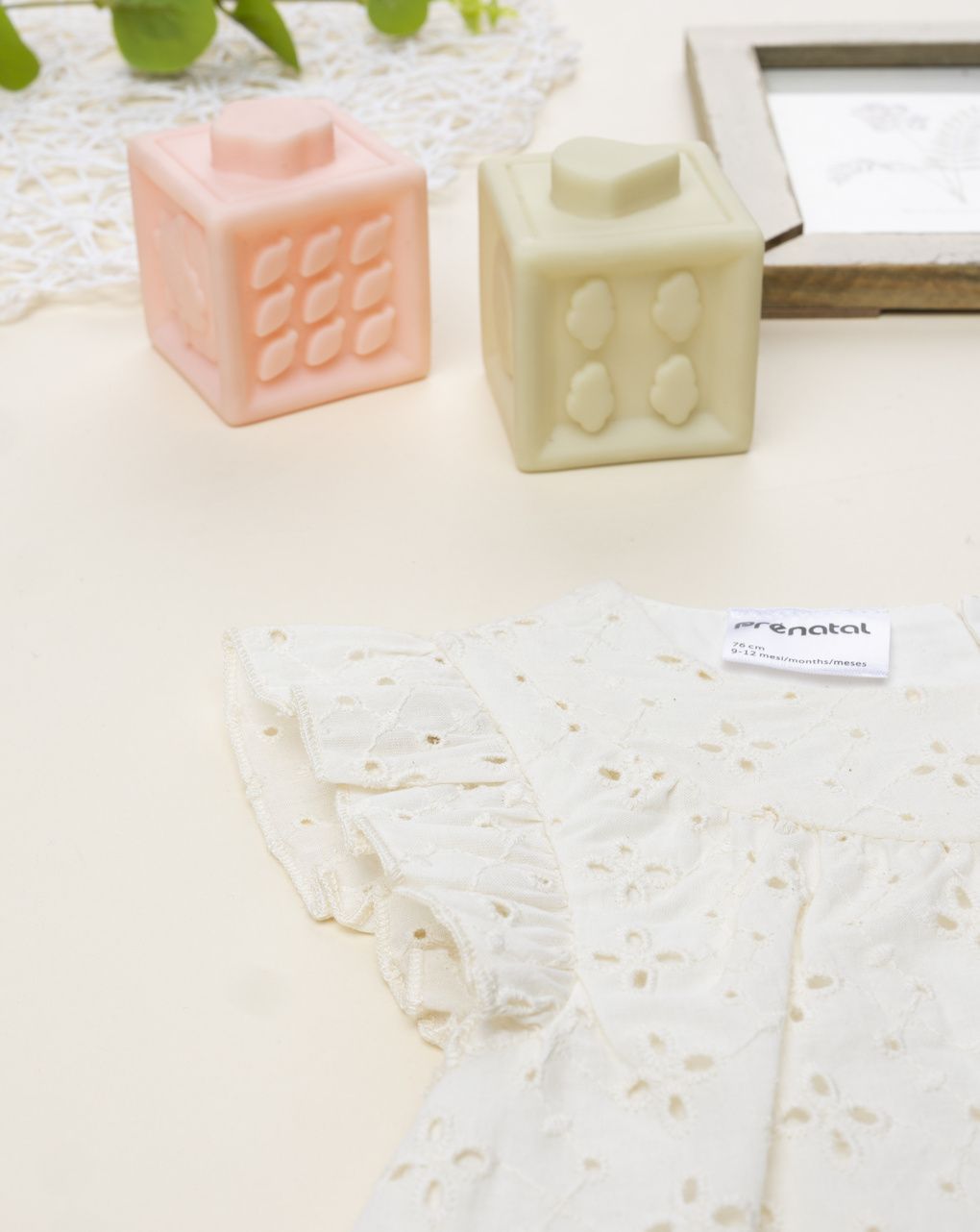 βρεφικό φόρεμα μπεζ δαντέλα sangallo για κορίτσι - Prénatal