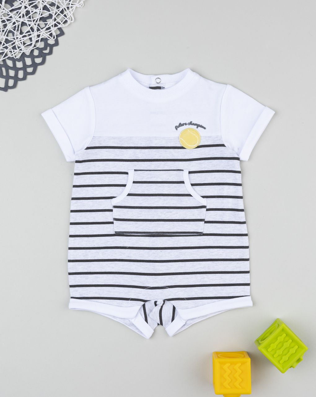 βρεφικό φορμάκι λευκό/γκρι ριγέ champion για αγόρι