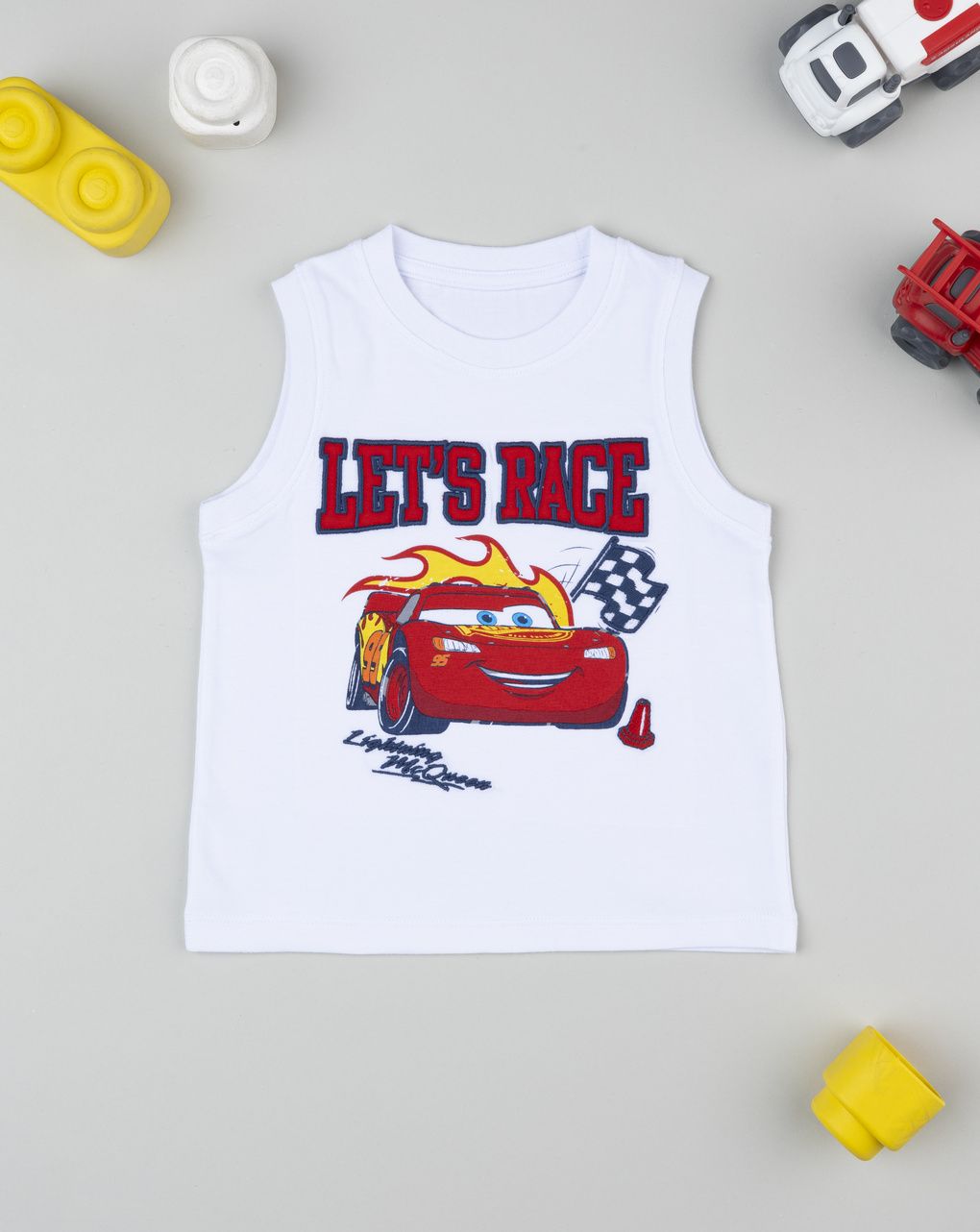 βρεφική αμάνικη μπλούζα λευκή cars για αγόρι