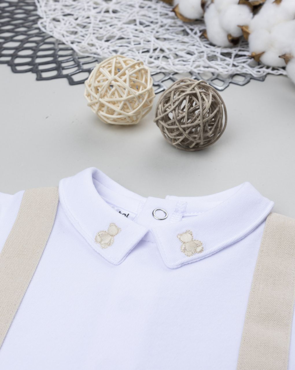 βρεφικό φορμάκι λευκό ριγέ teddy για αγόρι - Prénatal