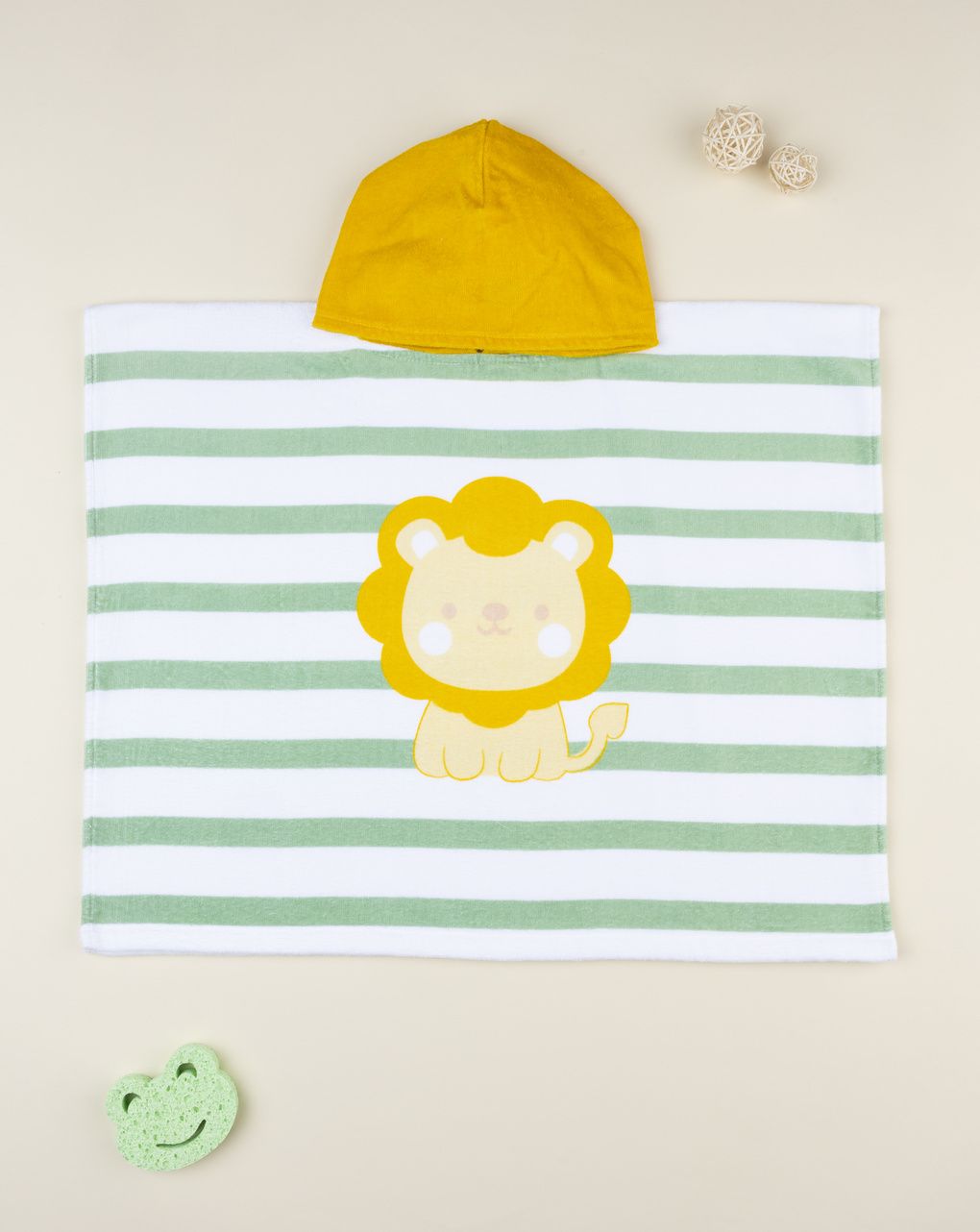 βρεφικό πόντσο θαλάσσης ριγέ με λιονταράκι για αγόρι