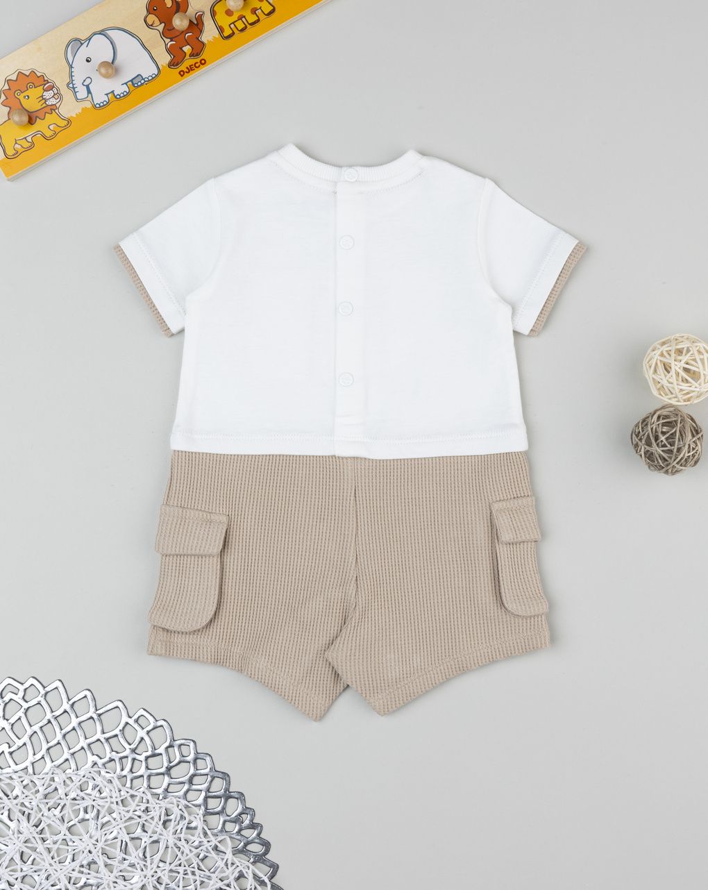 βρεφικό φορμάκι λευκό/καφέ με nice friends για αγόρι - Prénatal