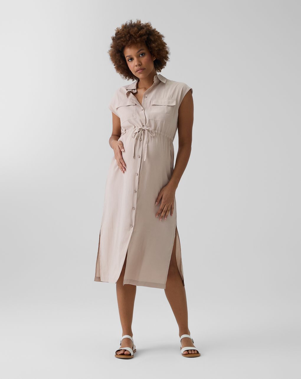 γυναικεία φόρεμα chemisier εγκυμοσύνης/θηλασμού μπεζ