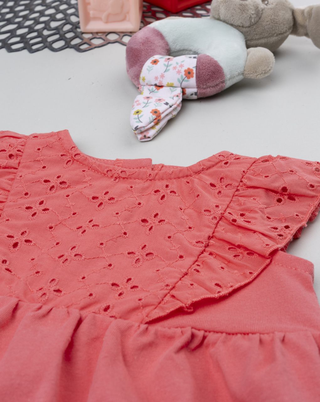 βρεφικό φορμάκι κοραλλί με δαντέλα για κορίτσι - Prénatal